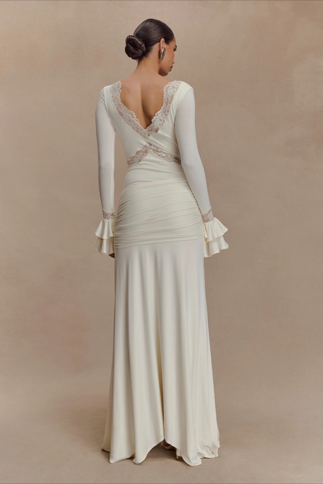 Lace Bodycon Flare Sleeve Maxi Dress