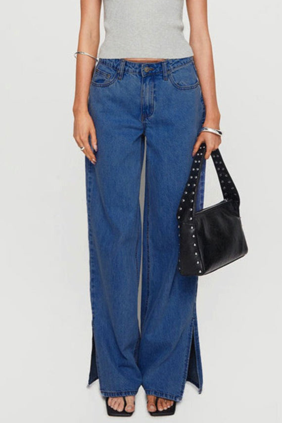 Low Rise Wide Leg Split Jeans