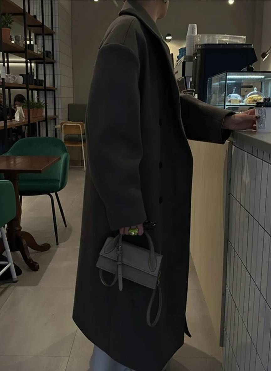 Solid Double-Breasted Turn-Down Overcoat - Fashionpara