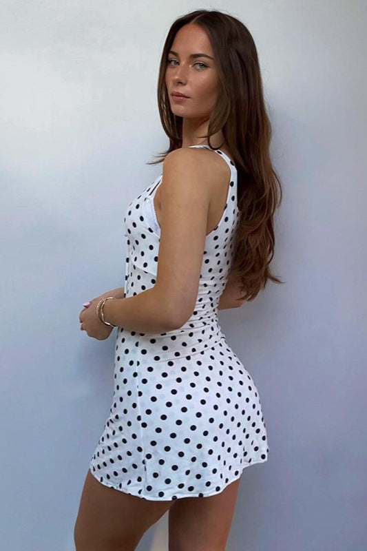 Polka Dot Tie Front Ruched Bodycon Mini Dress 4