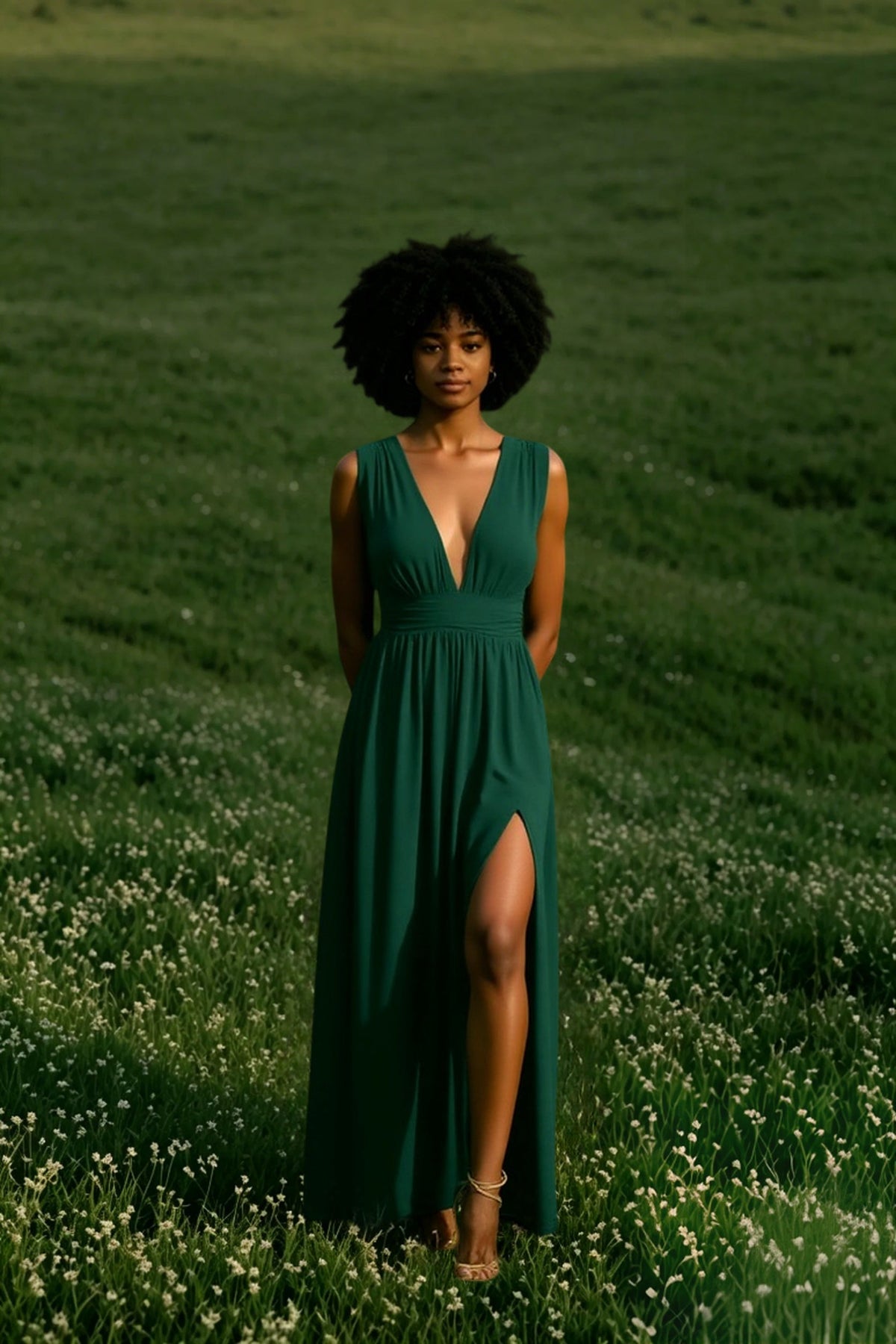 Chiffon Deep V-Neck Sleeveless Slit Maxi Dress
