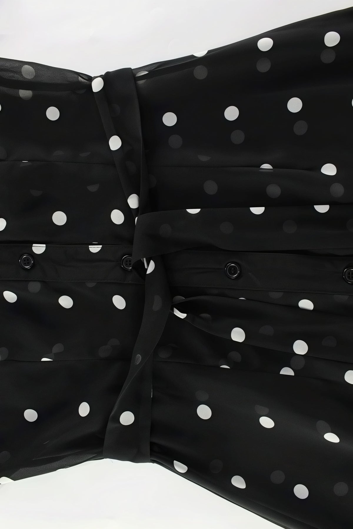 Polka Dot Chiffon V-Neck Long Sleeve Ruffle Hem Midi Dress 6