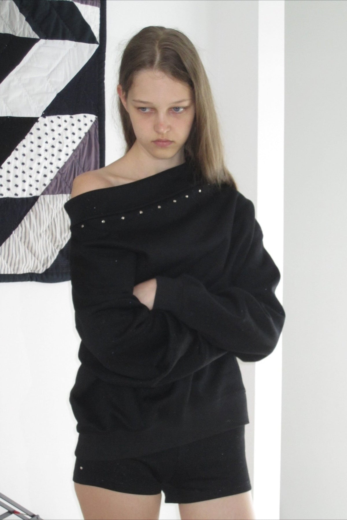 Studded Off Shoulder Long Sleeve Sweatshirt 3