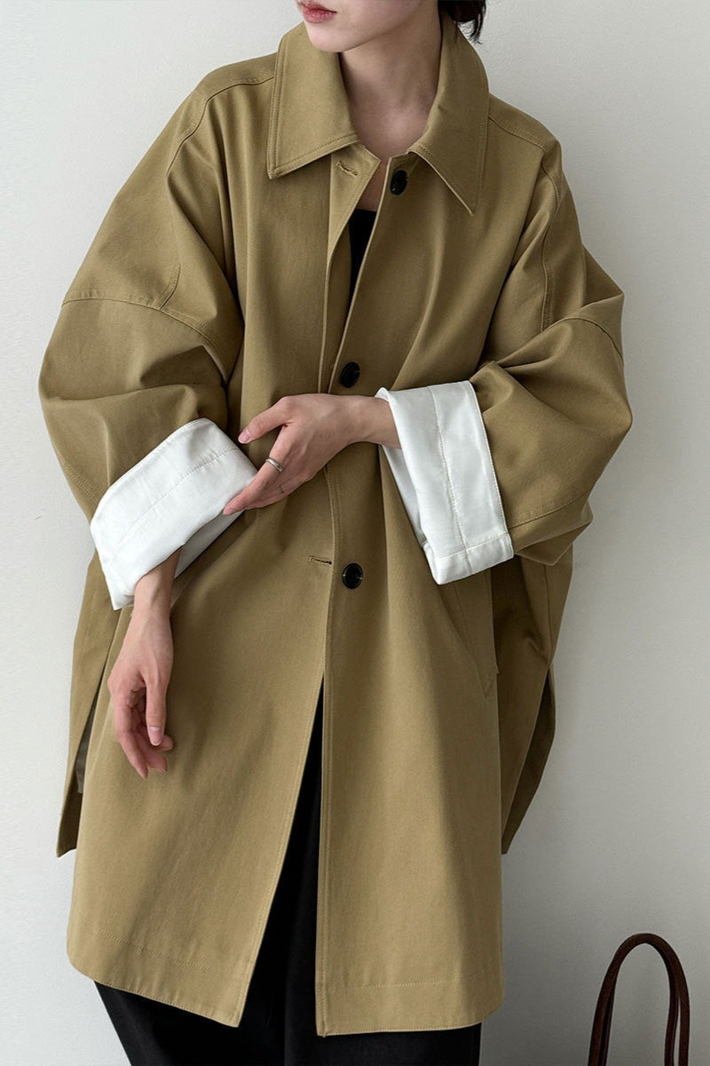 Korean Oversized Split-Hem Mid-Length Overcoat for Chic Style