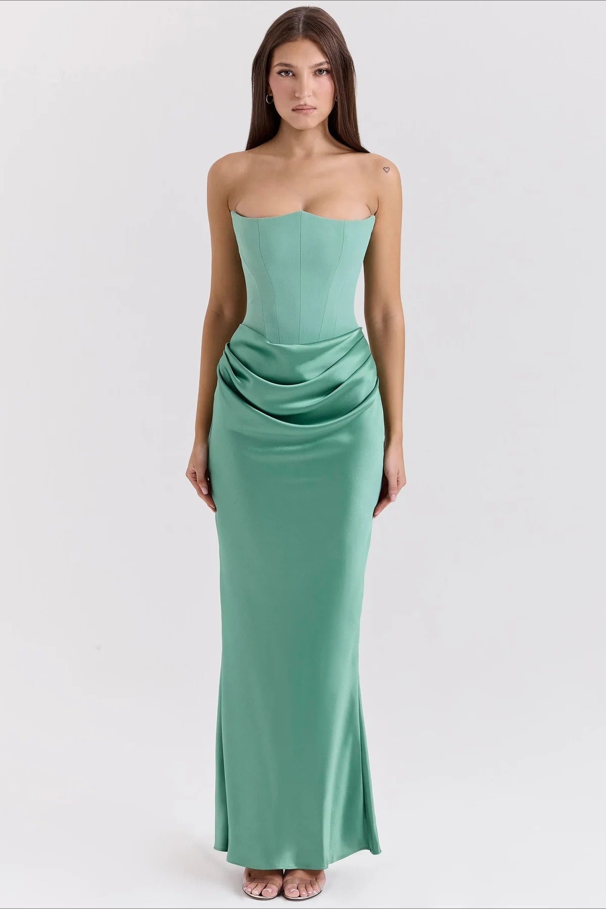 Satin Strapless Corset Ruched Mermaid Maxi Gown