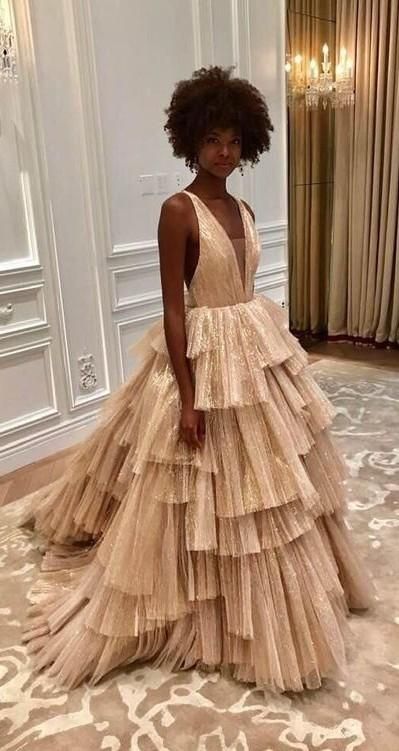 Ball Gown Tiered Skirt Unique Prom Dress - Fashionpara
