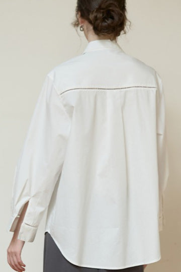 Long Sleeve Cotton Lapel Collar Blouse