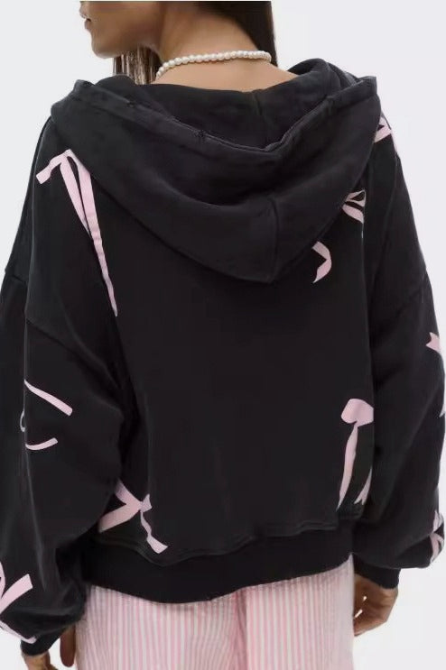 Bow Print Zip Hoodie