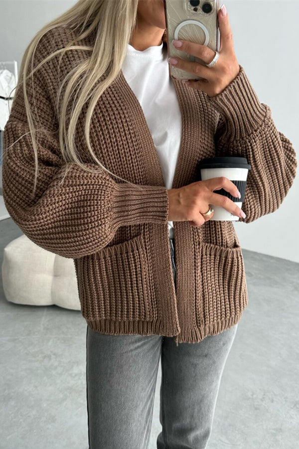 Lady Rin Solid Color V-neck Long-sleeved Cardigan for All