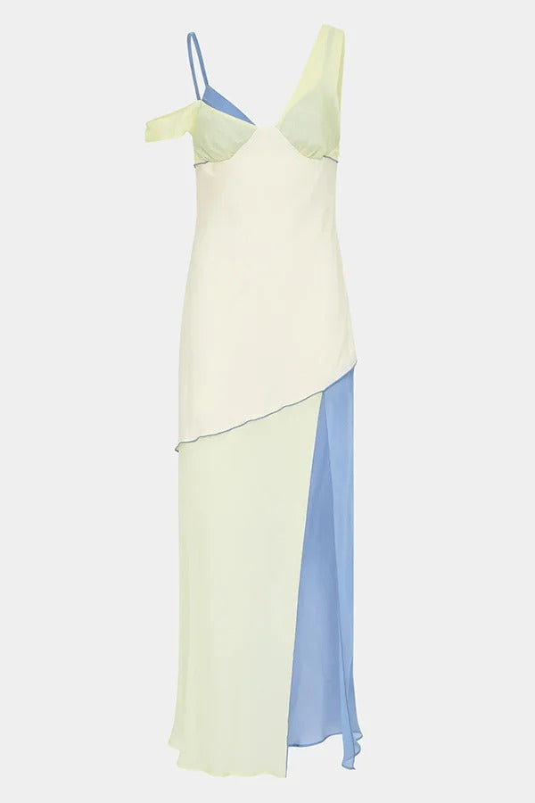 Grace and Effortless Colour Block Panels Chiffon Hem Midi Dress - Fashionpara