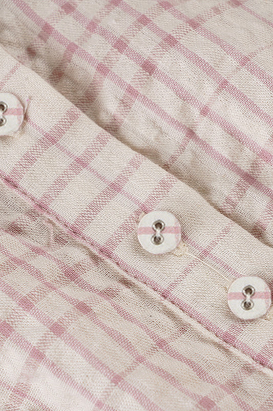 Plaid Regular Shoulder Fitted Waist Short Long Sleeve Blouse