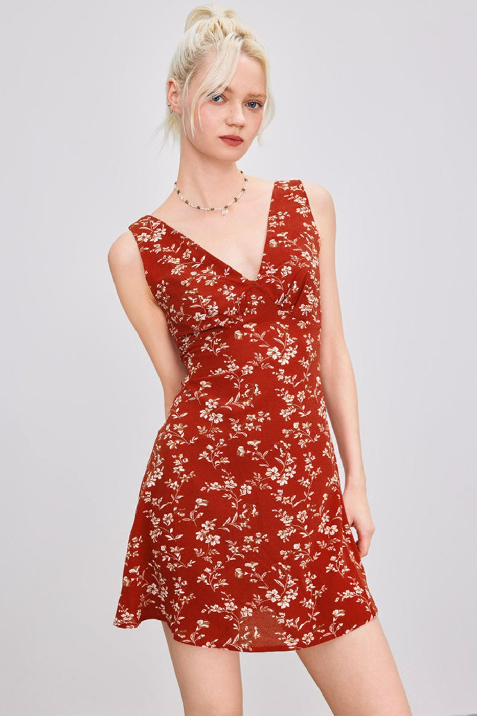 Floral Print V-Neck Sleeveless A-Line Mini Dress