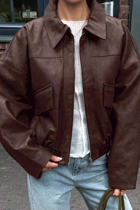 Vintage Brown PU Leather Jacket 3
