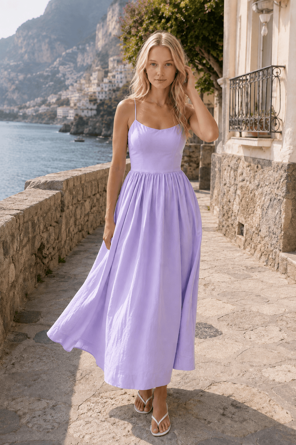 Scoop Neck Spaghetti Strap Fit-and-Flare Midi Dress
