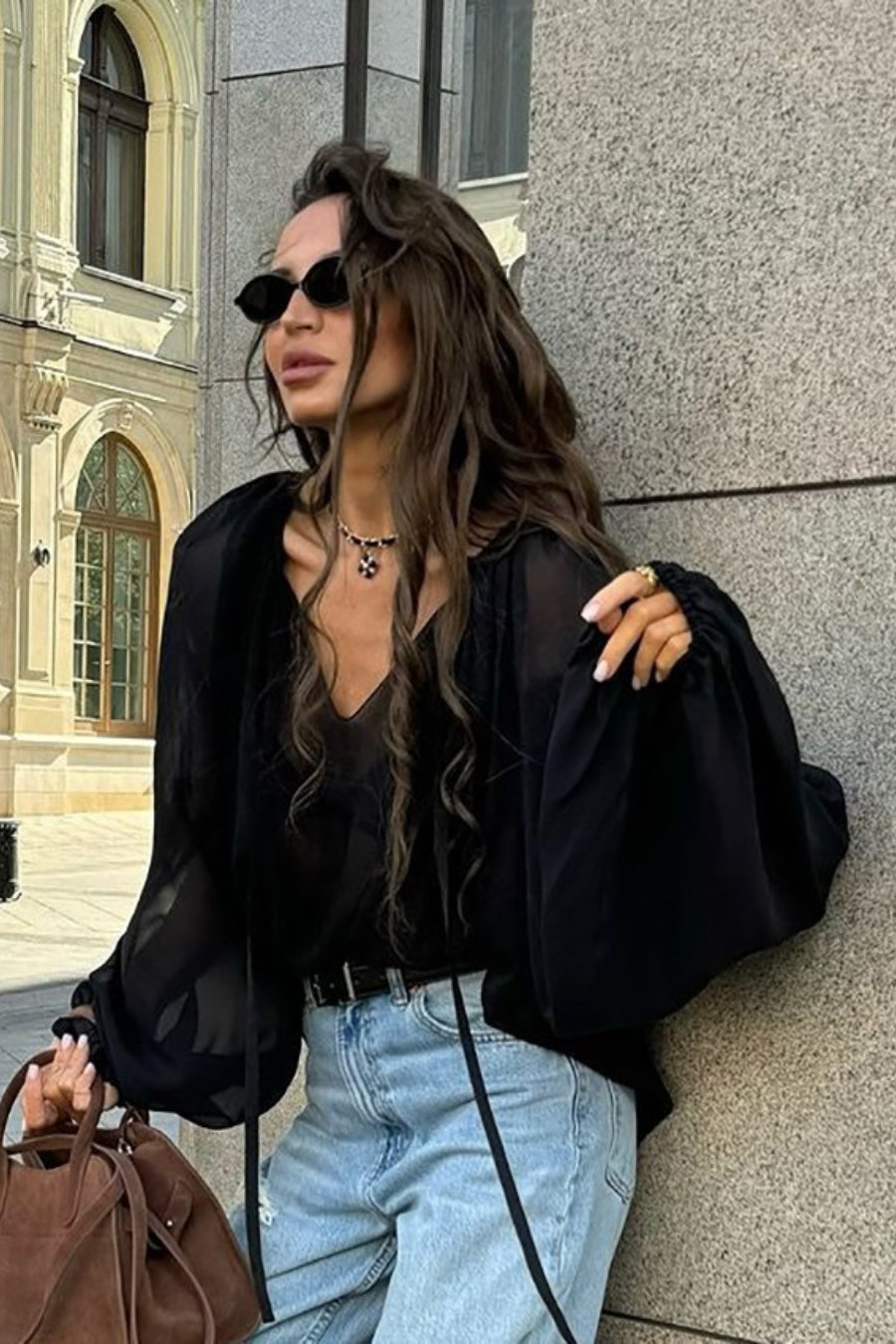 Sexy Sheer Tie Detail Blouse