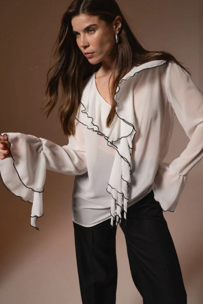 Ruffle Tie Long Sleeve Blouse - Fashionpara