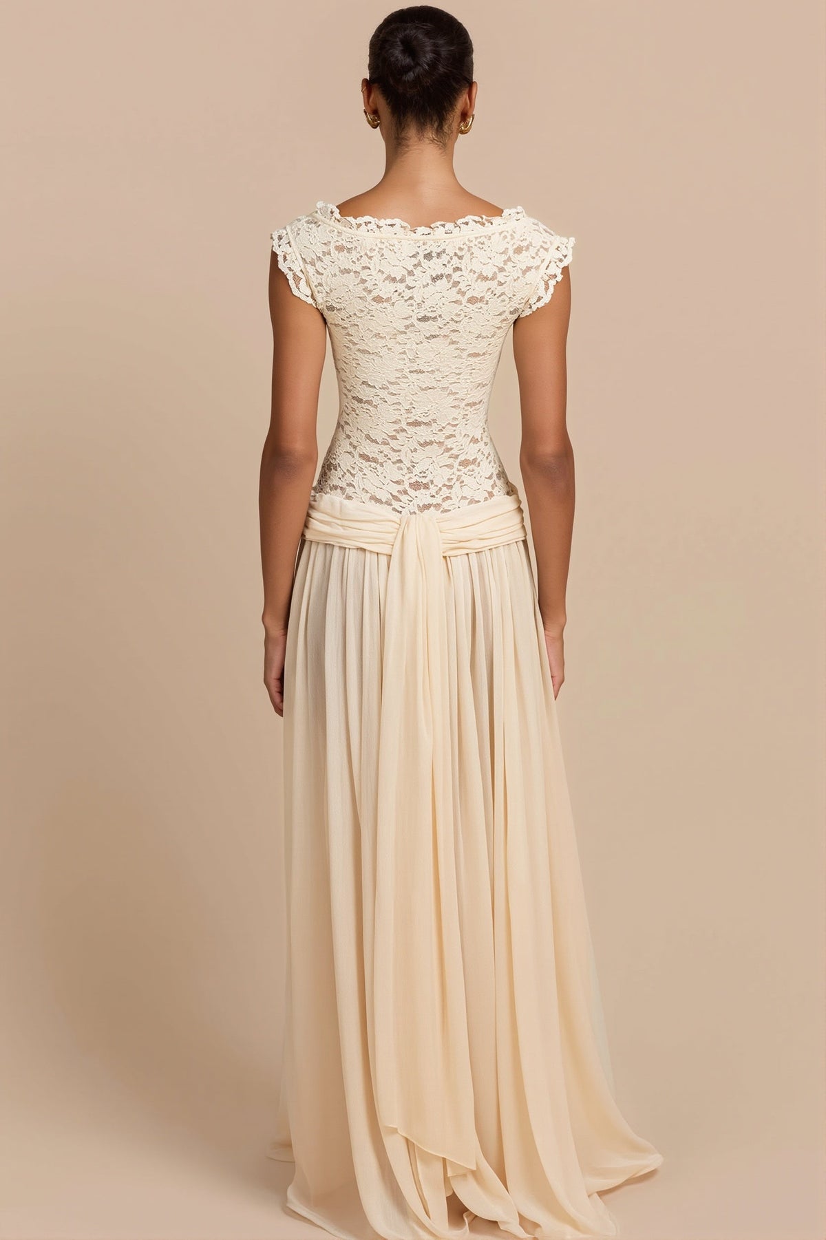 Lace Bodice Off Shoulder Chiffon Maxi Bridal Gown
