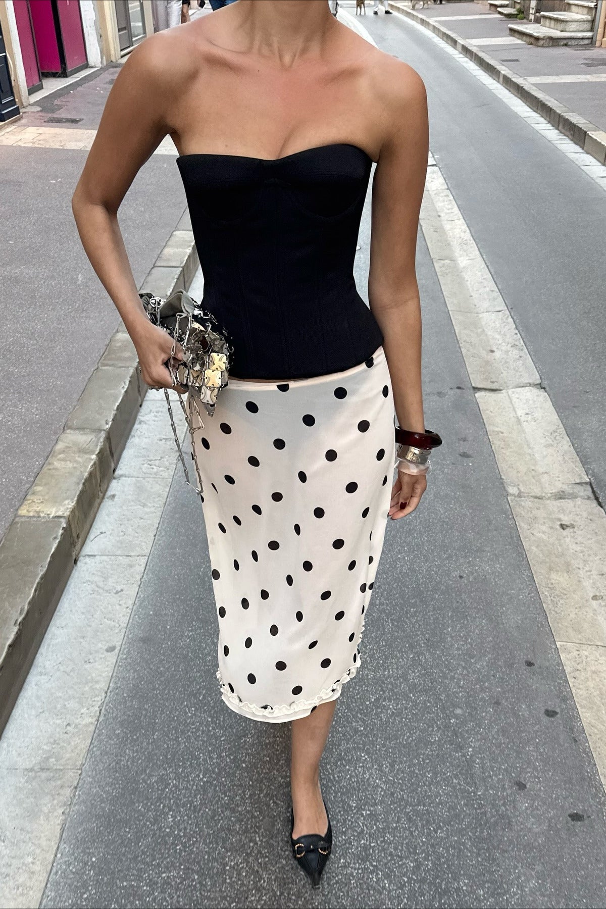 Draped Polka Dot High Waist Skirt - Fashionpara