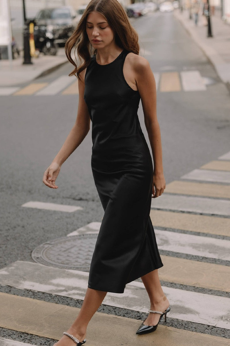 Satin Sleeveless Racer Back Midi Dress