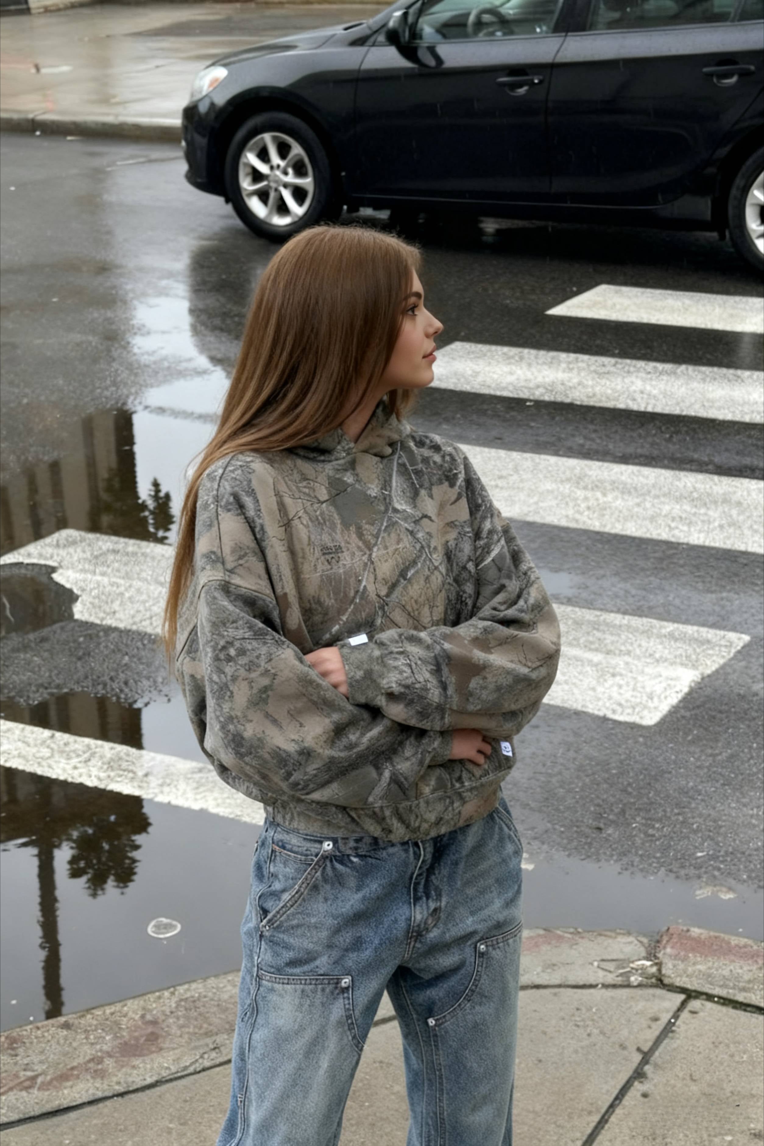 Camo Printed Oversized Hoodie - Fashionpara