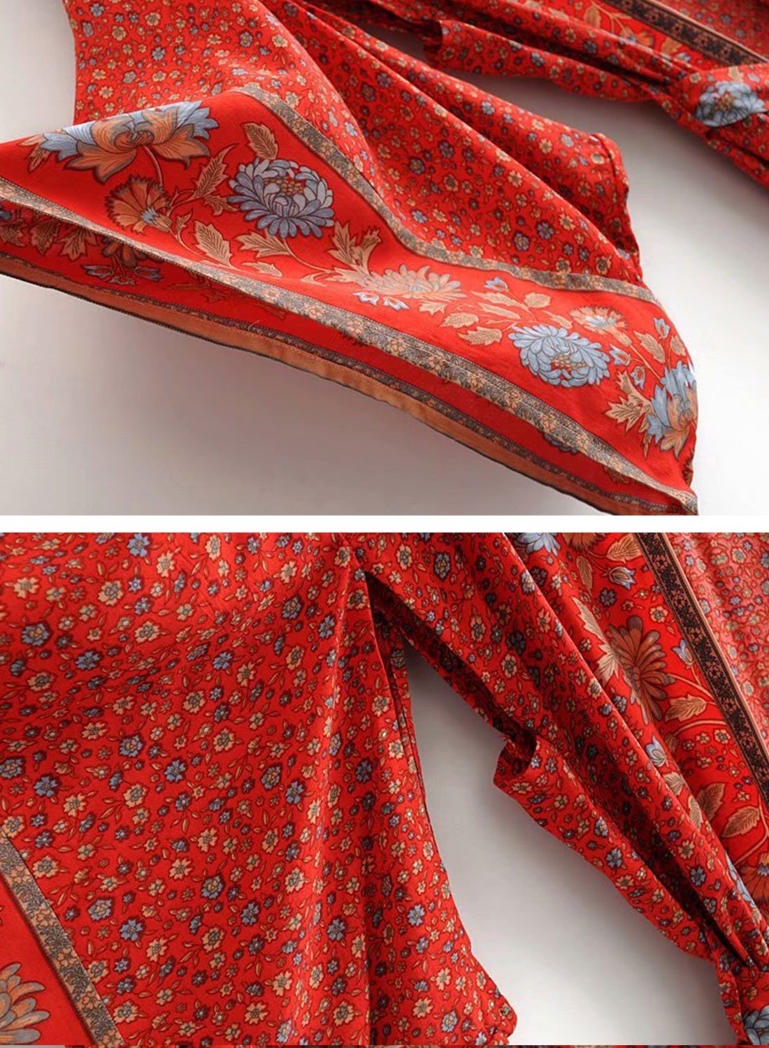 Beachwear Floral Print Red Color Cotton Long Length Gown Kimono Duster Robe 7