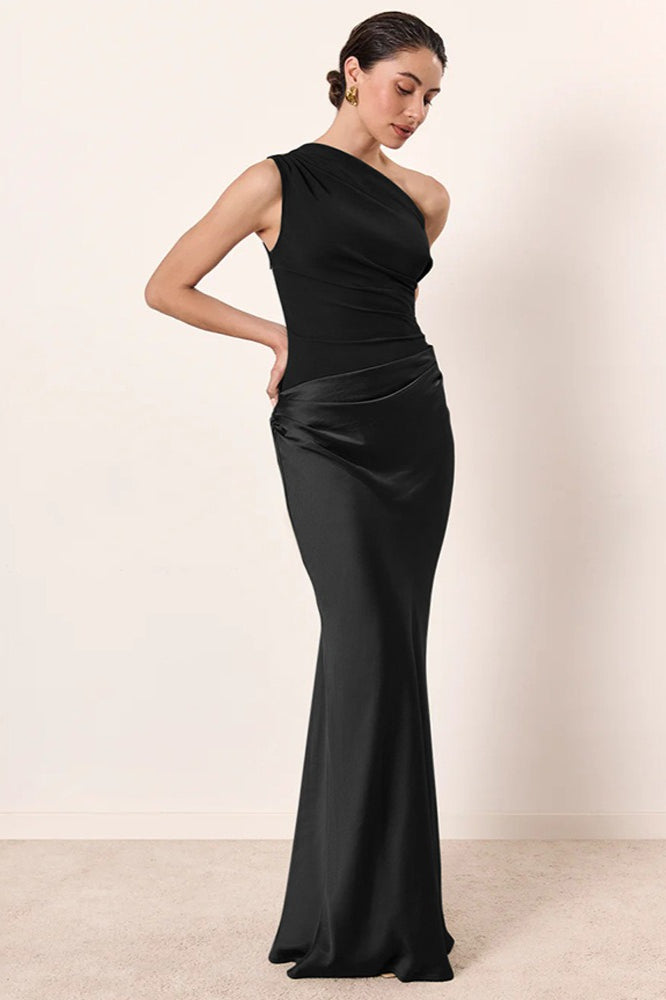 Vintage One-shoulder Sleeveless Tailored Maxi Dress