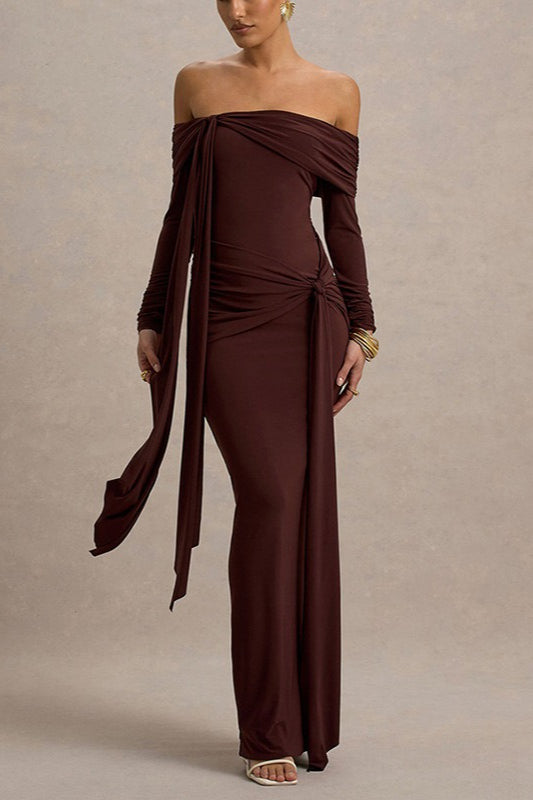 Elegant Solid Strapless Off Shoulder Bodycon Slim Formal Dress