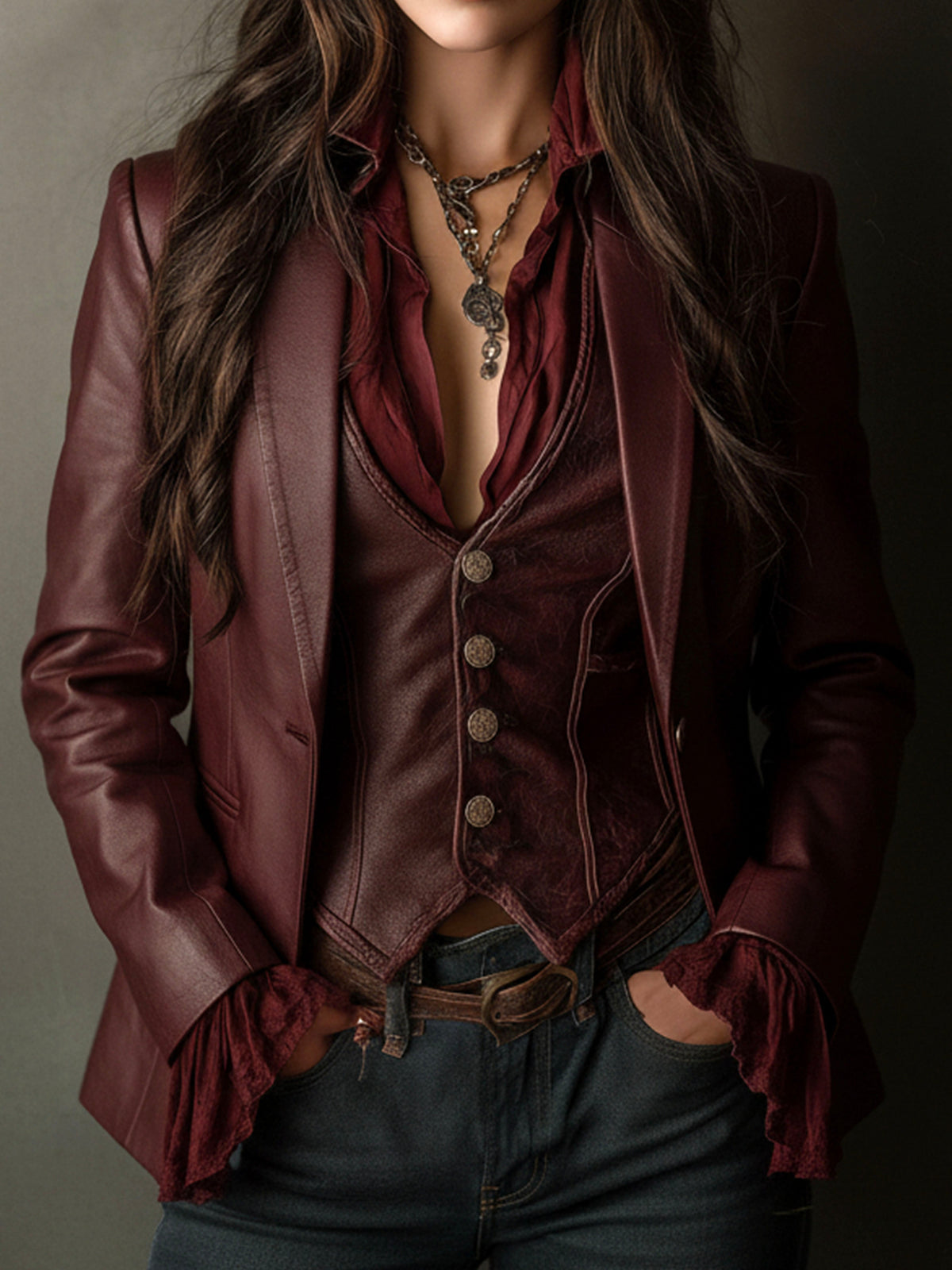 Single Button Faux Leather Cropped Blazer