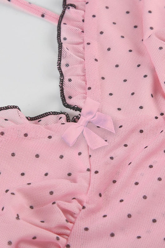 Sweet Mesh Polka Dot Crop Blouse