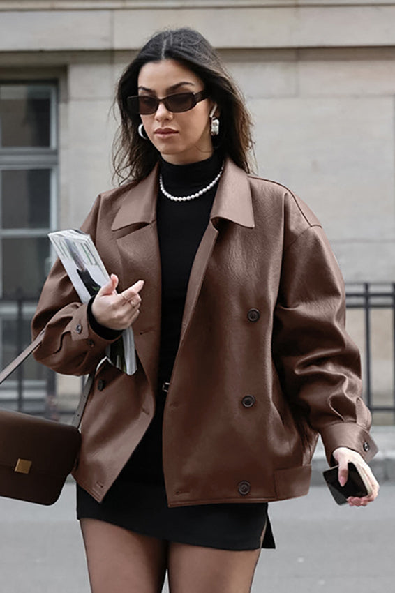 Elegant Vintage Brown Leather Blazer for Timeless Style