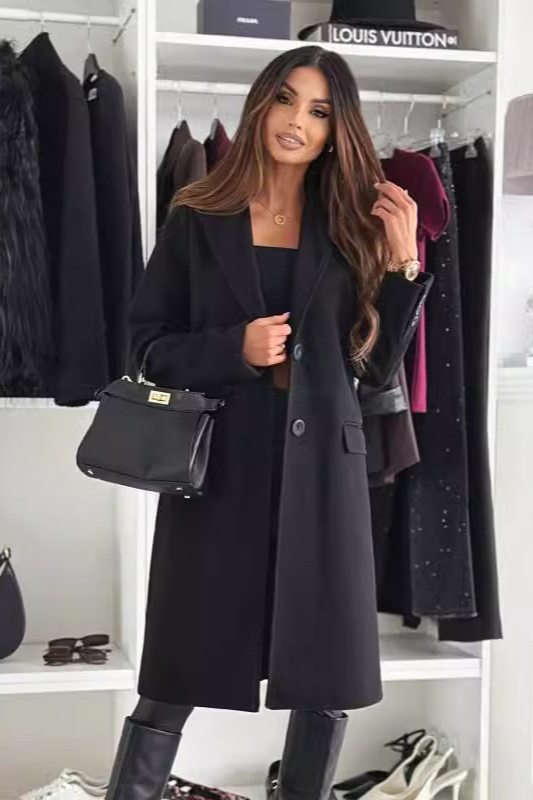 Explosive Model Plain Single Breasted Simple Woolen Long Sleeve Overcoat - Fashionpara