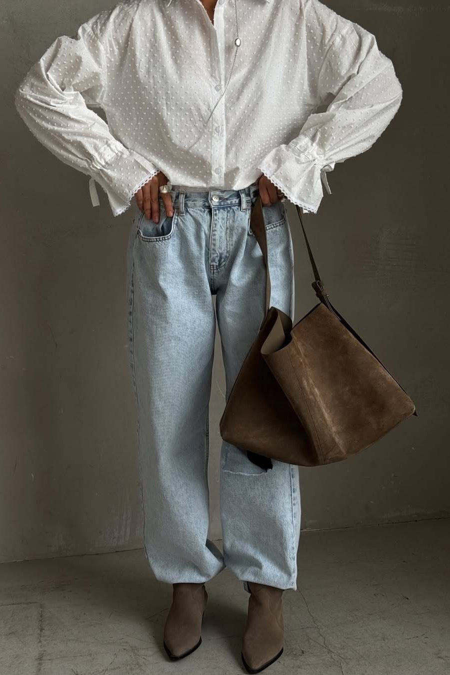 Cotton Single-Breasted Bell Sleeve Blouse