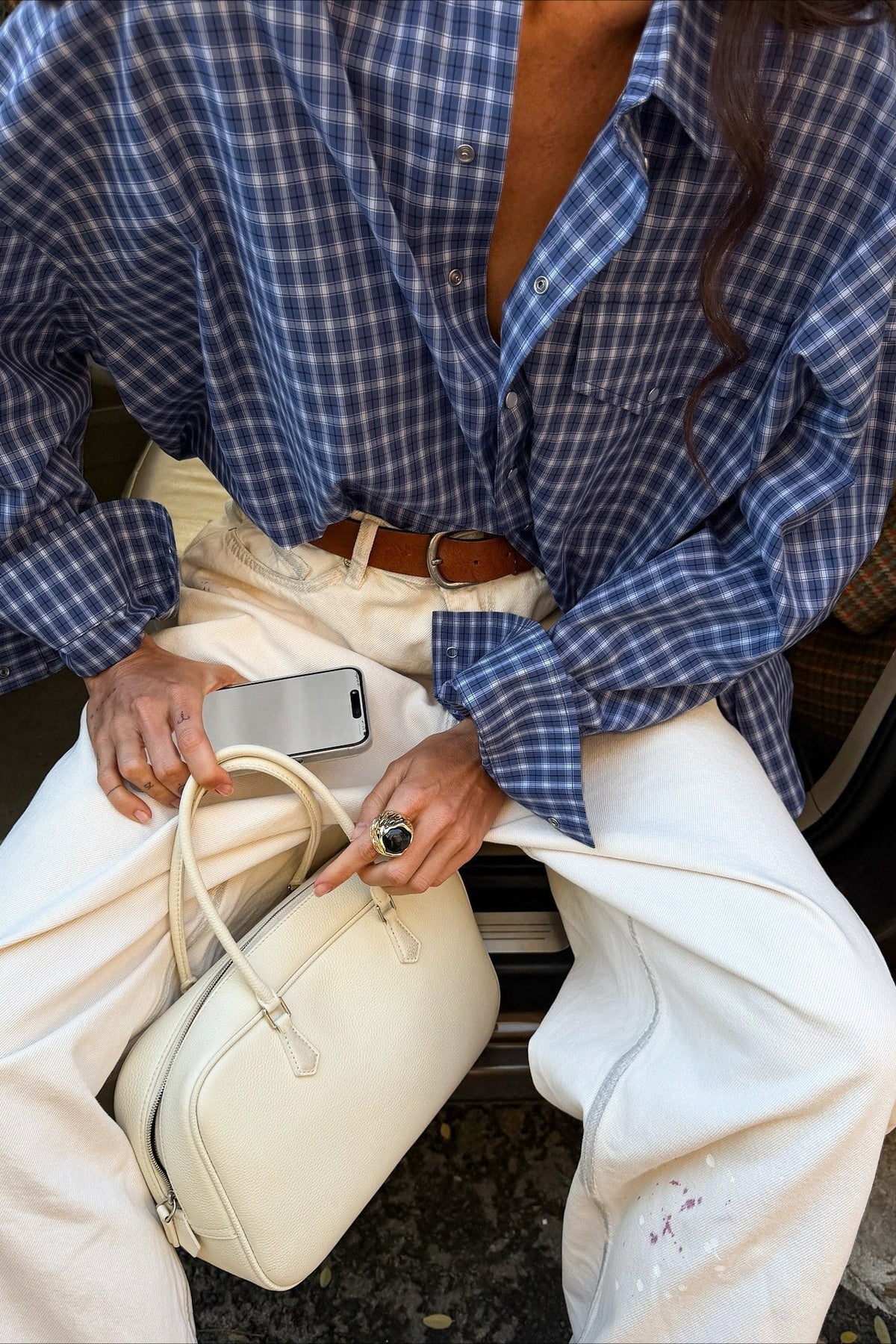 Relaxed Plaid Pocket Shirt Blouse