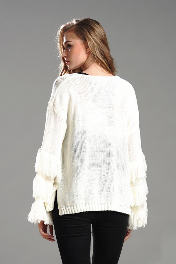 RadyRin Fluffy Cable Knit Sweater with Stylish Tassels