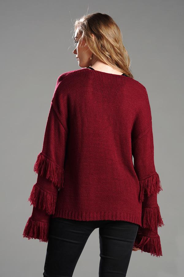 RadyRin Fluffy Cable Knit Sweater with Stylish Tassels