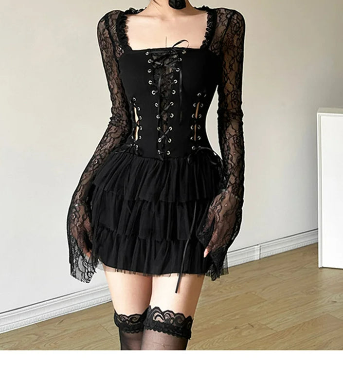 Vintage Lace Frilled Mini Dress
