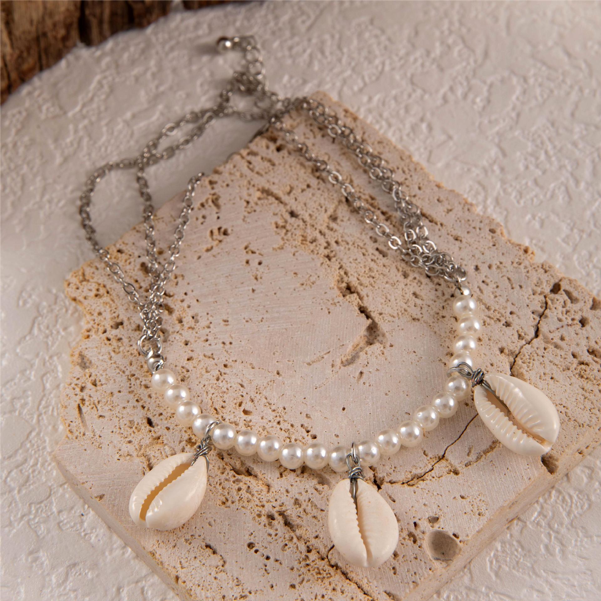 Imitation Pearl Beaded Shell Pendant Arm Necklace