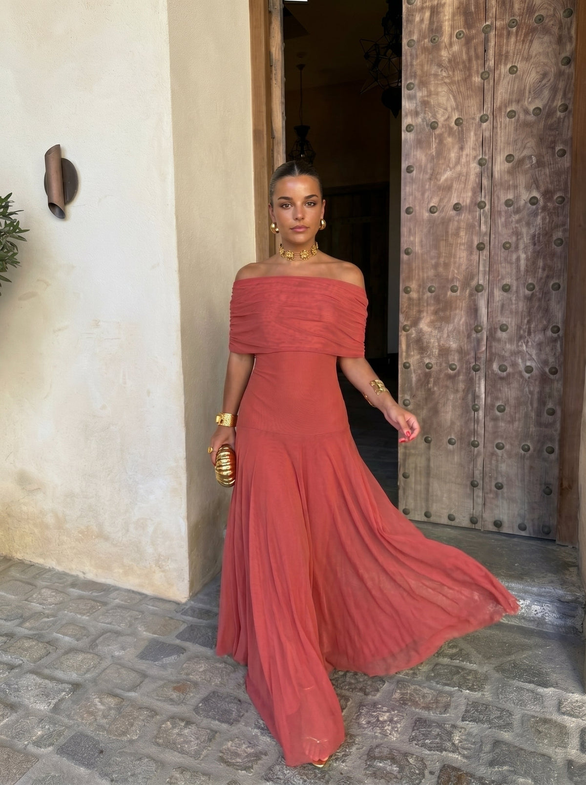 One Shoulder Draped Short Sleeve Jersey Maxi Dress 5