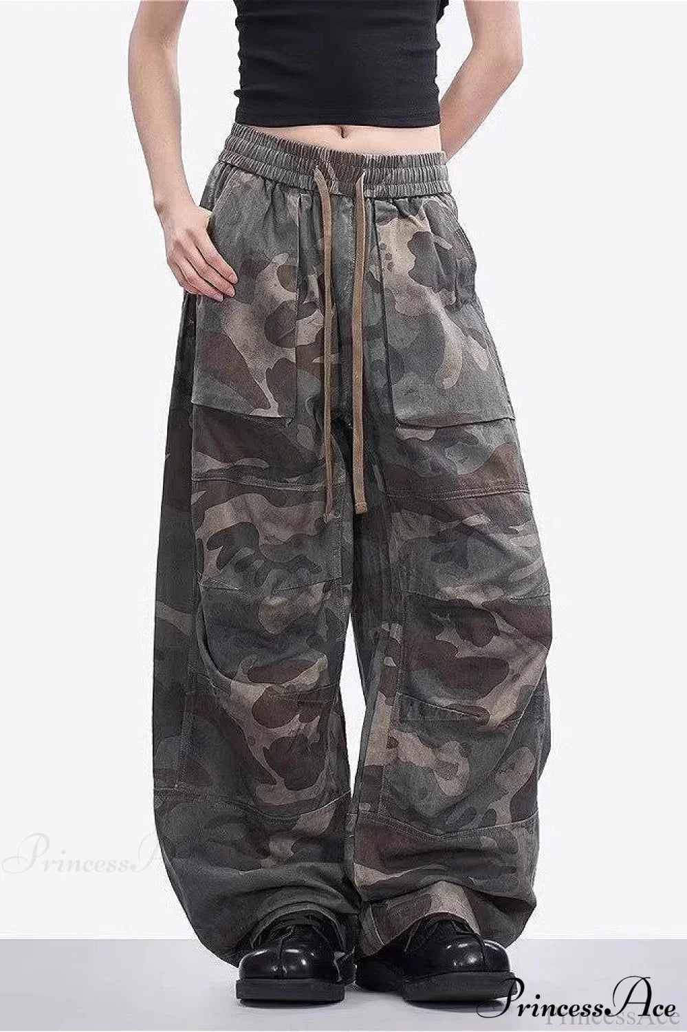 Camo High Waist Wide Leg Cargo Pants