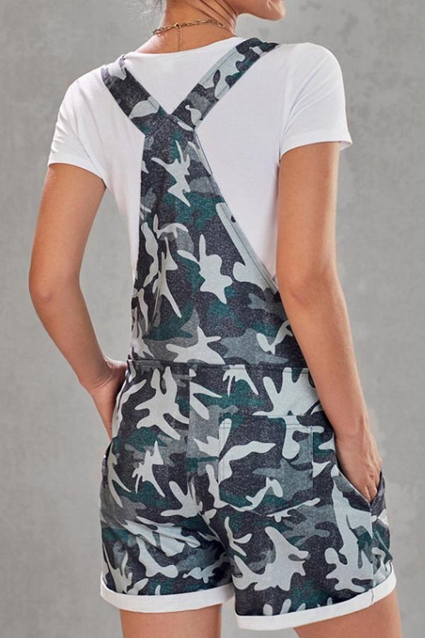 Camouflage Printed High-waist Strap Shorts