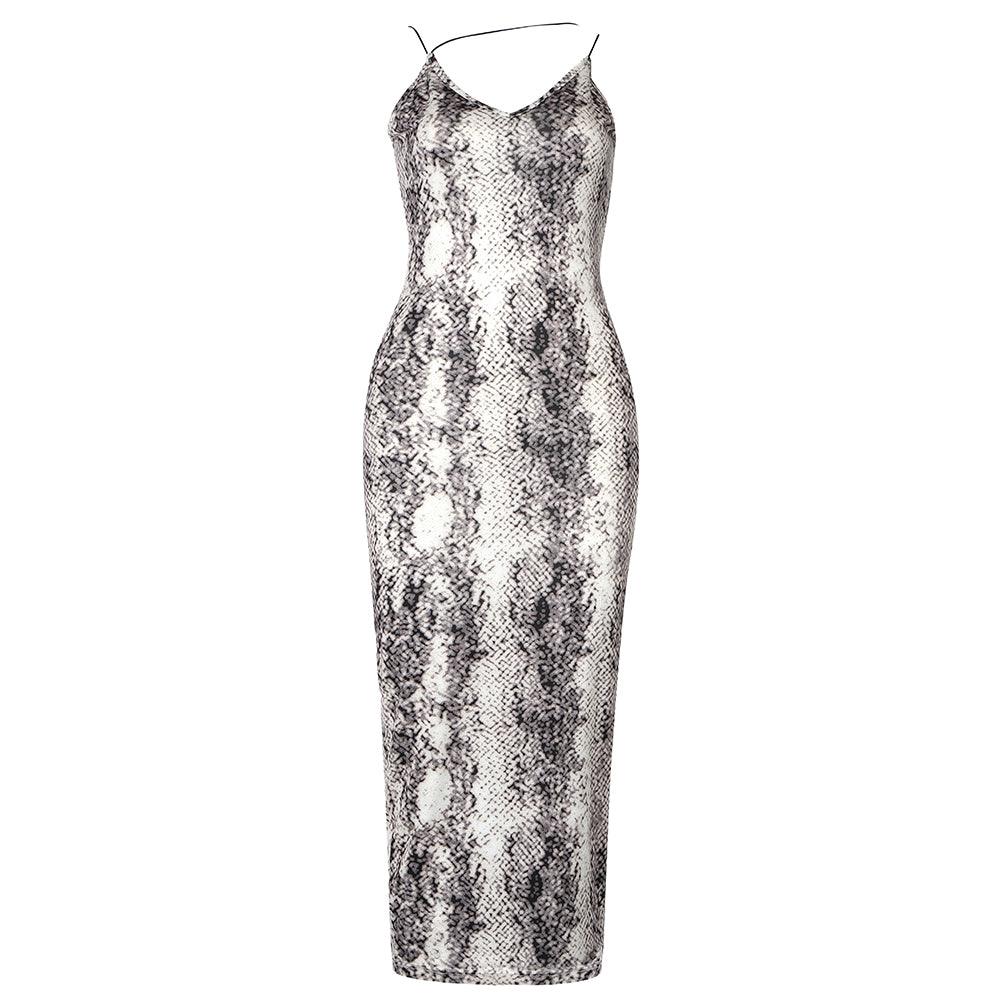 Leopard Print Spaghetti Strap Bodycon Midi Dress