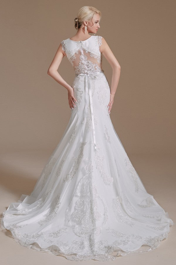 Cap Sleeves Mermaid Lace Wedding Dress Long - Fashionpara