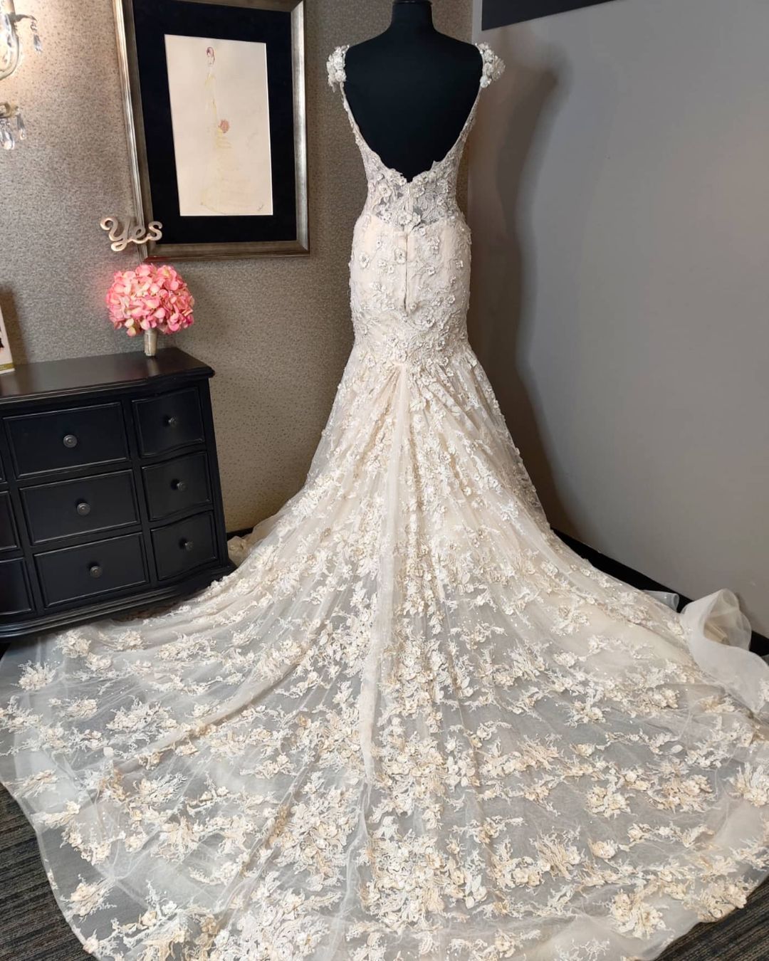 Cap Sleeves Mermaid Wedding Dress Lace Applqiues - Fashionpara
