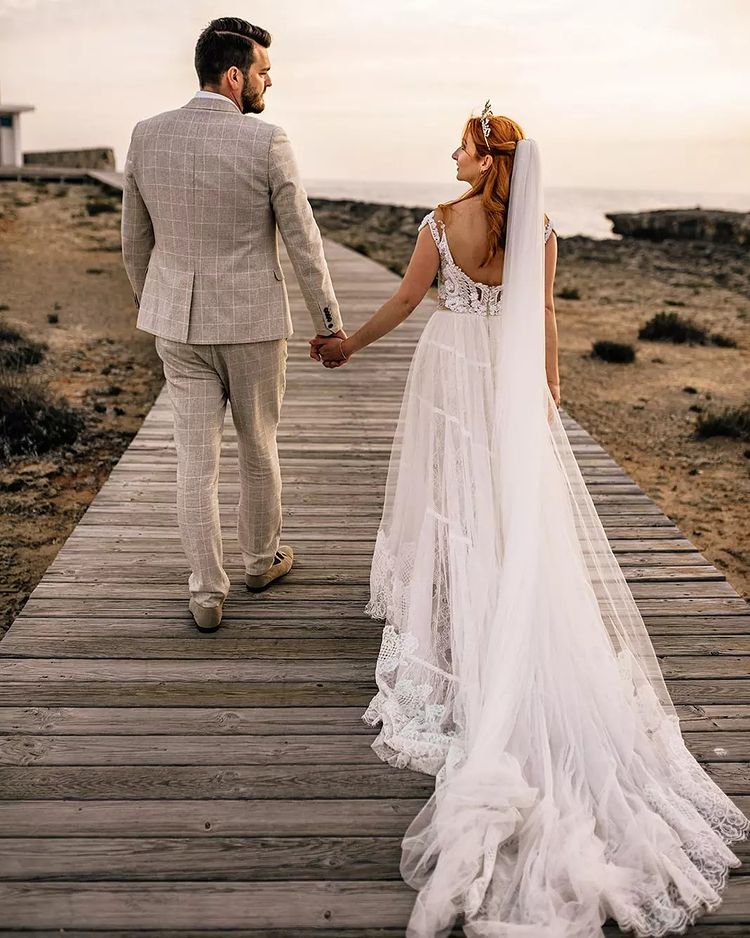 Cap Sleeves Tulle Summer Wedding Dress With Lace - Fashionpara