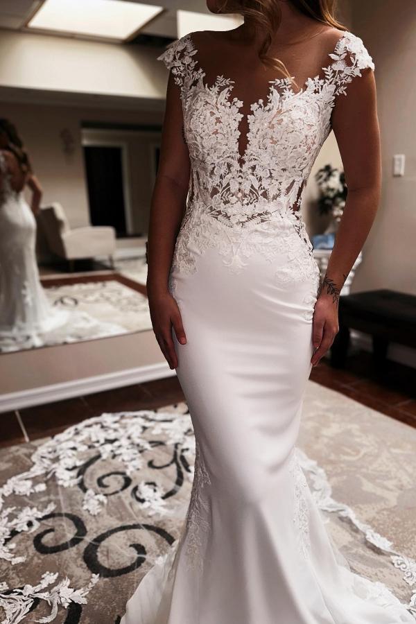 Cap Sleeves Wedding Dresses Mermaid Long - Fashionpara