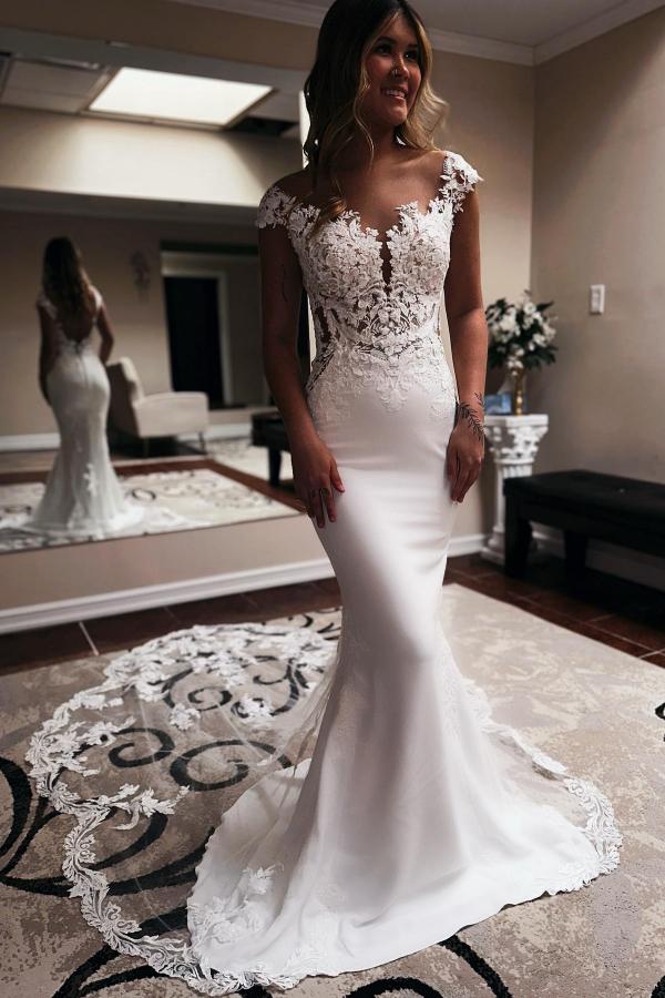 Cap Sleeves Wedding Dresses Mermaid Long - Fashionpara