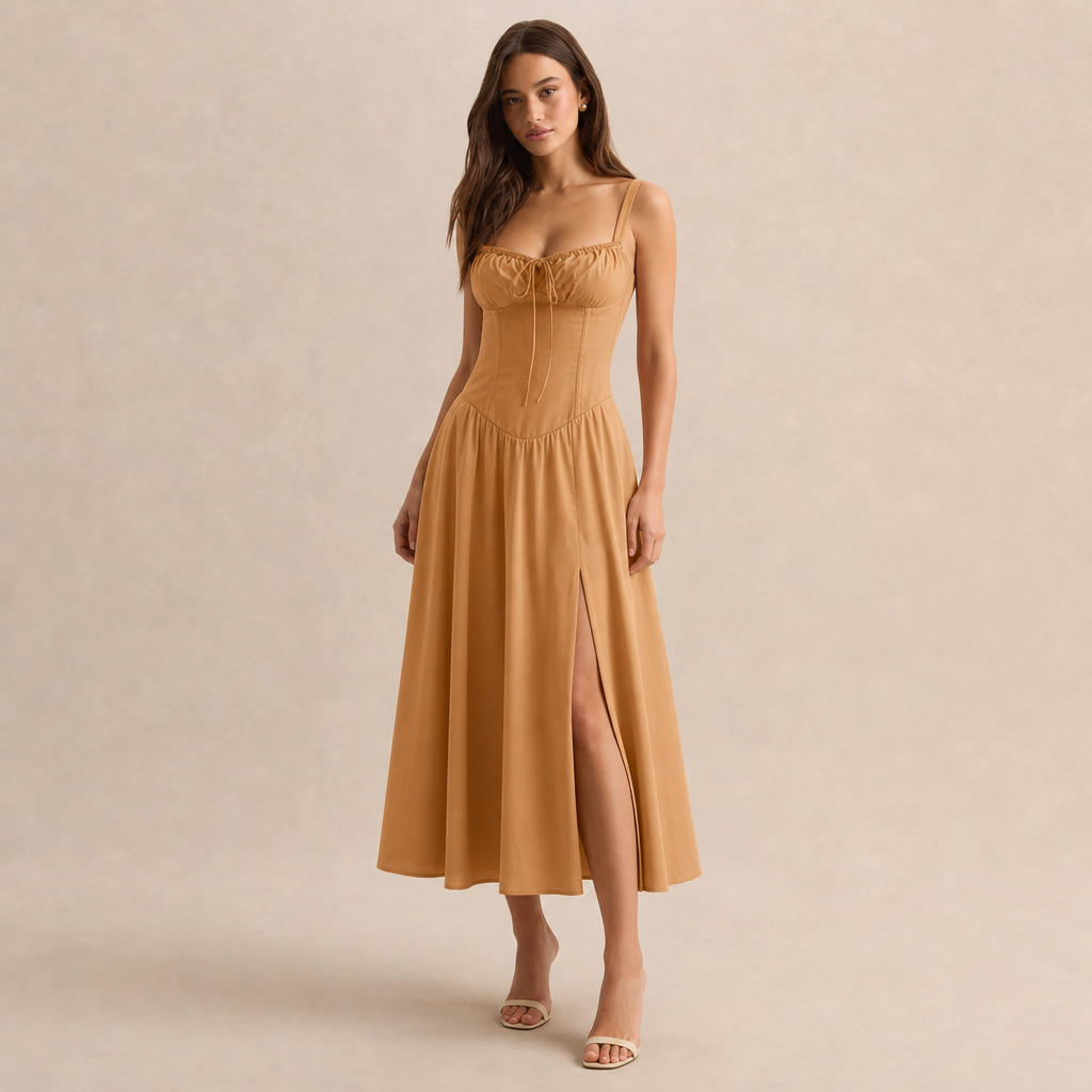 Sweetheart Neck Corset Bodice High Split Maxi Dress 21