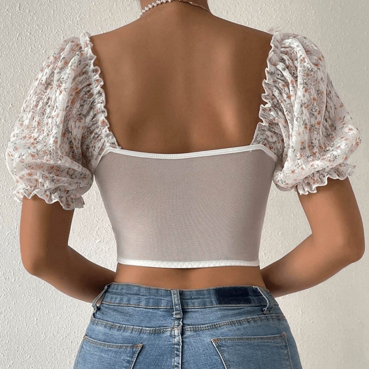 KittenAlarm - Cassie Sweetheart Floral Hook And Eye Crop Top