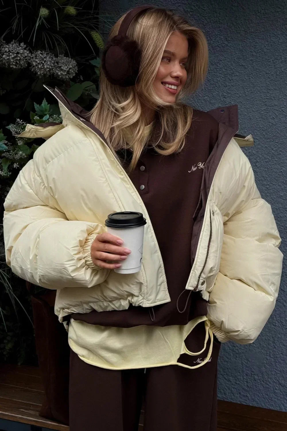 Casual Cropped Color Block Cotton Coat 2
