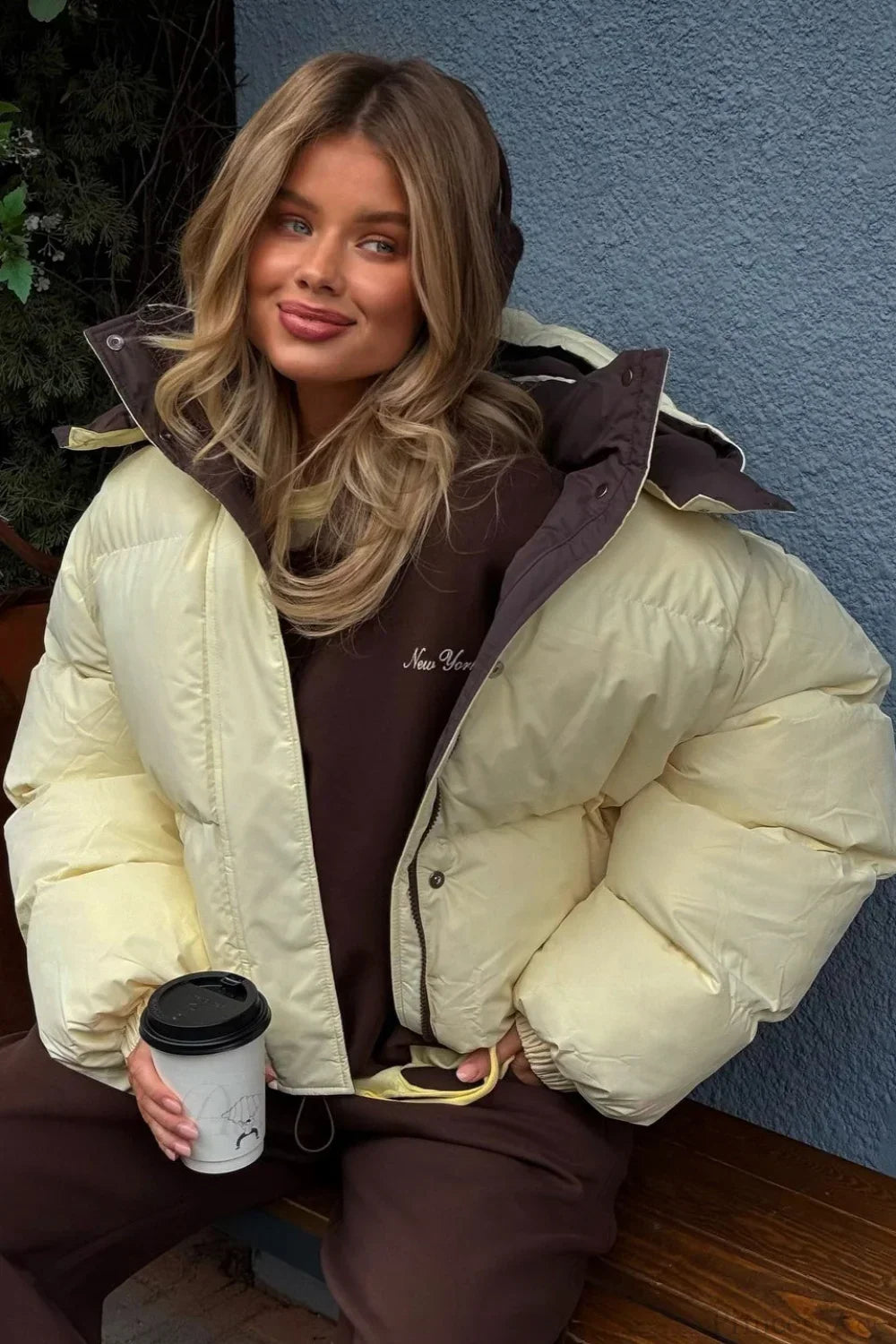 Casual Cropped Color Block Cotton Coat 4